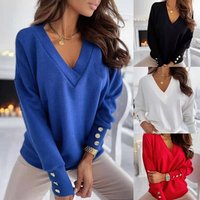 Clothing Cuff button decoration V neck sweater long sleeve wear