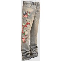 Men's Clothing 25 New Denim Straight Pants European And American Street Fashion Ins Hot Elastic Patch Denim Straight Pants