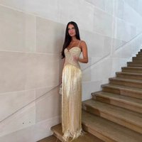 Spring/Summer Short Mini Dress For Women Sexy Backless Tassel Halter Neck Sequins Rhinestones Style