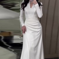 clothing border solid slim gentle style pleated long sleeved dress