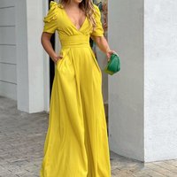 clothing clothing solid temperament elegant v neck high waist wide leg jumpsuit