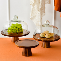 Wooden Cake Tray Food Storage Box Glass Lid Kitchen Fruit Cake Dessert Nut Snack Kitchen Storage Box