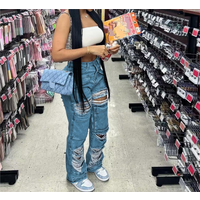 Clothing Fashion Casual Denim Trousers F Spot Ripped Denim Overalls