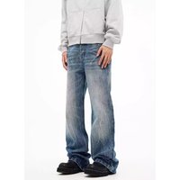 Men's Clothing Fashion Mid Waist Design Lightning Crack Washed Jeans For Men Spring And Autumn Retro Loose Straight Pants