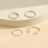 pearl ring ins cold style simple pearl wave twist joint ring suit four-piece set