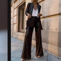 Elegant Sequin Blazer & Pants Set Fashionable Office Wear Stylish Design Trendy Two Piece Outfit Parties & Work