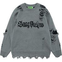 Trendy brand lazy crocheted hole sweater round neck sweater European American style loose long sleeved casual pullover sweater