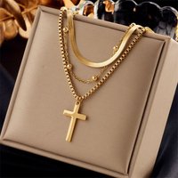 European And American New Simple Multi-layer Cross Pendant Titanium Steel Metal Hip-hop Fashion All-match Niche Necklace