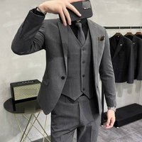 British Korean Style Slim Fit Business High End Formal Suit Set Three Piece Professional Attire Trousers Vest