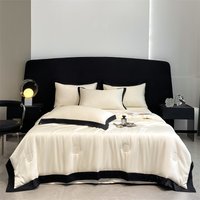 Camellia Embroidery Washed Ice Silky Summer Blanket – Lightweight Air Conditioning Duvet In Solid Colors