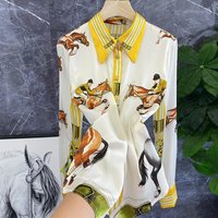 Clothing heavy silk stretch satin equestrian positioning flower print shirt tops