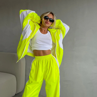 Clothing Leisure Suits Fashionable Loose Matching Long Sleeved Zipper Cardigan Contrast Tops Trousers Sports Suits