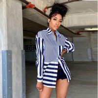 Striped Printed Loose Shirt Skirt Fashion Blouse Casual Loose Fit High Waist Line Skirt Set