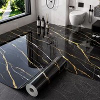 Black & Gold Marble Floor Sticker – Self-Adhesive Waterproof Floor Covering For Bathroom, Kitchen & Living Room (40×300cm)