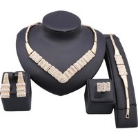 Dubai African Gold Color Jewelry Sets For Women Indian Jewelery Nigerian Necklace Ring Earring Bracelet Wedding Accessories
