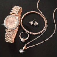 2024 summer new steel strap watch set fashion everything personality full diamond butterfly solid steel strap leisure travel women's quartz watch