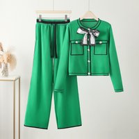 Russian long sleeved sweater suit knitted top trousers suit