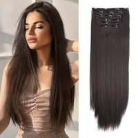 European and American women’s 6-piece clip hair extensions 16-card long straight hair seamless hair extensions wig piece