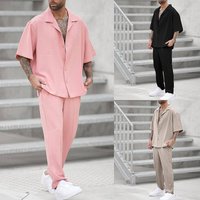 2025 Summer Fashion Two Piece Suits Clothing Casual Short Sleeve Lapel Button Shirt Pants Set Leisure Outfits