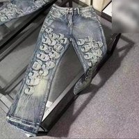 Trendy Luxury Washed Embroidered Stretch High Street Straight Leg Jeans Mid Waist Long Denim Trousers Spring Autumn