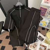 Men's Summer Handsome Casual Sports Suit Korean Loose Fit Half Zip T-Shirt And Shorts Two-Piece Set