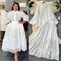 Clothing Age Reducing Suit High Grade Hollow Lace Splicing Lantern Long Sleeved Shirt High Waisted Slim Fitting Skirt