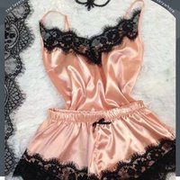 Women's Sleepwear Sexy Lace Satin Pajama Sets Nightwear Sleeveless Tops+Shorts 2 Pcs Sets Pyjama Sets For Women Pijama