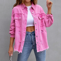 Fashion Summer Lapel Long Sleeve Ripped Washed Denim Jacket