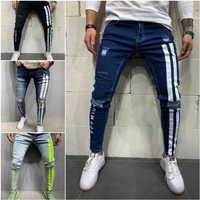 Printed Slim Fit Ripped Calf Pants Jeans
