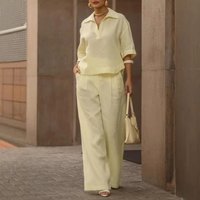 Women's Relaxed Blouse & Pants Set - Elevated Casual Two-Piece With Shirt Collar
