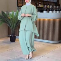2025 Muslim Autumn Comfortable Casual Waist Cinching Batwing Long Sleeve Solid Set