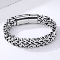 Men’s Titanium Fashion Double Row Stainless Steel Hip Hop Trendy Thick Magnetic Clasp Cuban Bracelet
