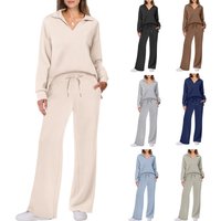 Clothing Long Sleeved Drawstring Trouser Set Casual Solid Autumn Winter Fashion Commuter Style