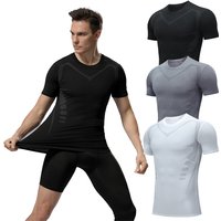 Men's clothing Fitness wear men's high spring short sleeve quick dry sports tights printed running