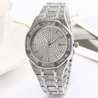 Starry Diamond Calendar Watch with large diamond dial and steel strap
