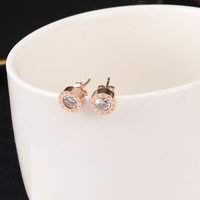 Classical Trendy Cubic Zirconia Roman Numerals Double Circle Stud Earrings Titanium Steel Rose Gold Wedding Earring Jewelry