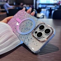 Luxury Glitter Magsafe Acrylic Case iPhone 16 15 Pro Max 14 13 Magnetic Gradient Bling Hard Cover iPhone 16ProMax