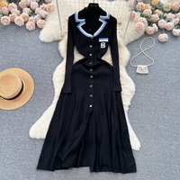 New Women's Color Block Embroidered Dress With Slim Fit And Single-Breasted A-line Knit Skirt