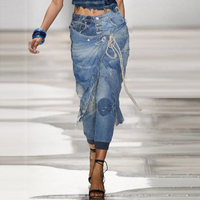 Patchwork Comfortable Casual Torn Lace up Threaded Calf Jeans