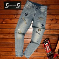 Men's Clothing High End Slim Fit Men's Jeans Ripped And Patched Blue Embroidered Trendy Fashionable Spring Summer Trousers