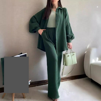 Women's Clothing Autumn And Winter New Women's Two Piece Suit Long Sleeve Lapel Shirt Button Top Elastic Waist Trousers Suit Casual