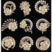 Korean Fashion Flower Brooch Accessories Pearl Inlaid Alloy High-end Clothing Versatile Retro Coat Fixed Pin