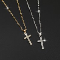 Hot Hip Hop Square Zircon Cross Necklace Punk Personality Men and Women Couple Pendant Clavicle Chain