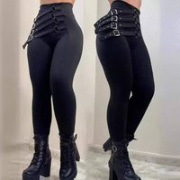 Women's Fashion Black High Waisted Slim Trousers