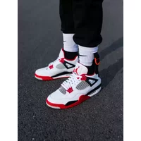 Nike Unisex Air Jordan 4 Retro Shoes White/Fire Red-black-tech Grey