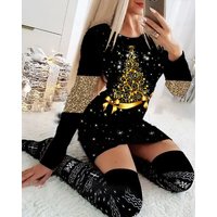 Clothing long sleeved printed Christmas dress bottoming skirt