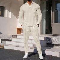 25 Autumn Waffle Solid Lapel Pocket Long Sleeved Trousers Casual Two Piece Suit