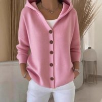 Women's Hooded Knit Cardigan - Soft & Cozy Button-Down Open Front Sweater, Loose Fit Casual Pullover With Pockets, Multiple Colors Available