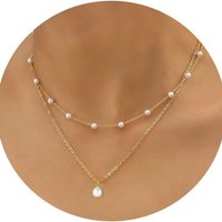 Hot Selling Real Plated Brass Pearl Necklace Layered Design Double Layer Clavicle Chain