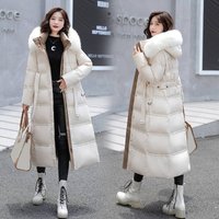 Clothing Winter Cotton Jacket Large Fur Collar Medium Length Slim Belt Temperament winter coats Cotton Jacket Jacket 5904